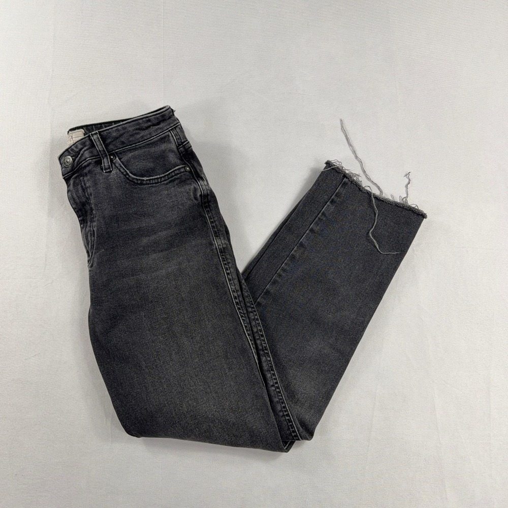 Free People Straight Leg Jeans Raw Hem Washed‎ Black Denim Mens Fit Size 27
